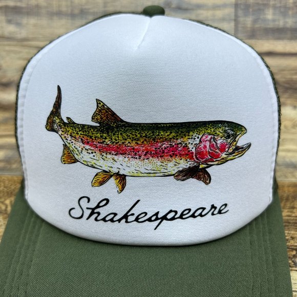 Shakespeare Fishing Mens Trucker Hat Olive Snapback Rods Reels Tackle Ball Cap - Picture 3 of 8